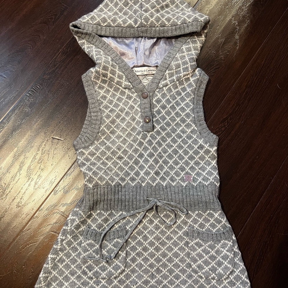 Roberta di Camerino Italy Gray Knit Dress with Diamond Pattern Toddler 4T